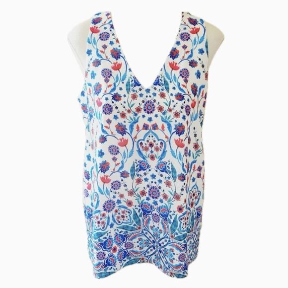 Adrienne Vittadini white floral blouse sleeveless top Size L - Picture 1 of 11
